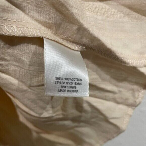 New Francesca's Button Neutral Wide Sleeve Top Feminine Boho Relaxed Fit Peplum - Picture 4 of 5